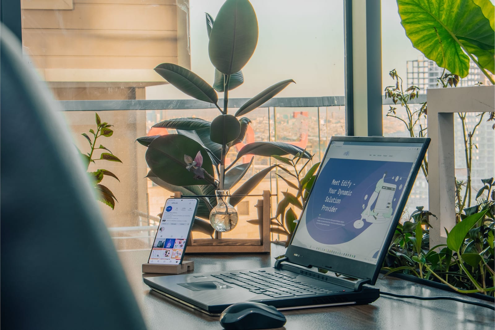 Laptop on a bright office desk