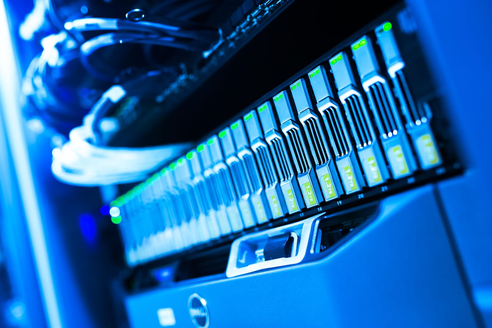 Blue light across server hardware