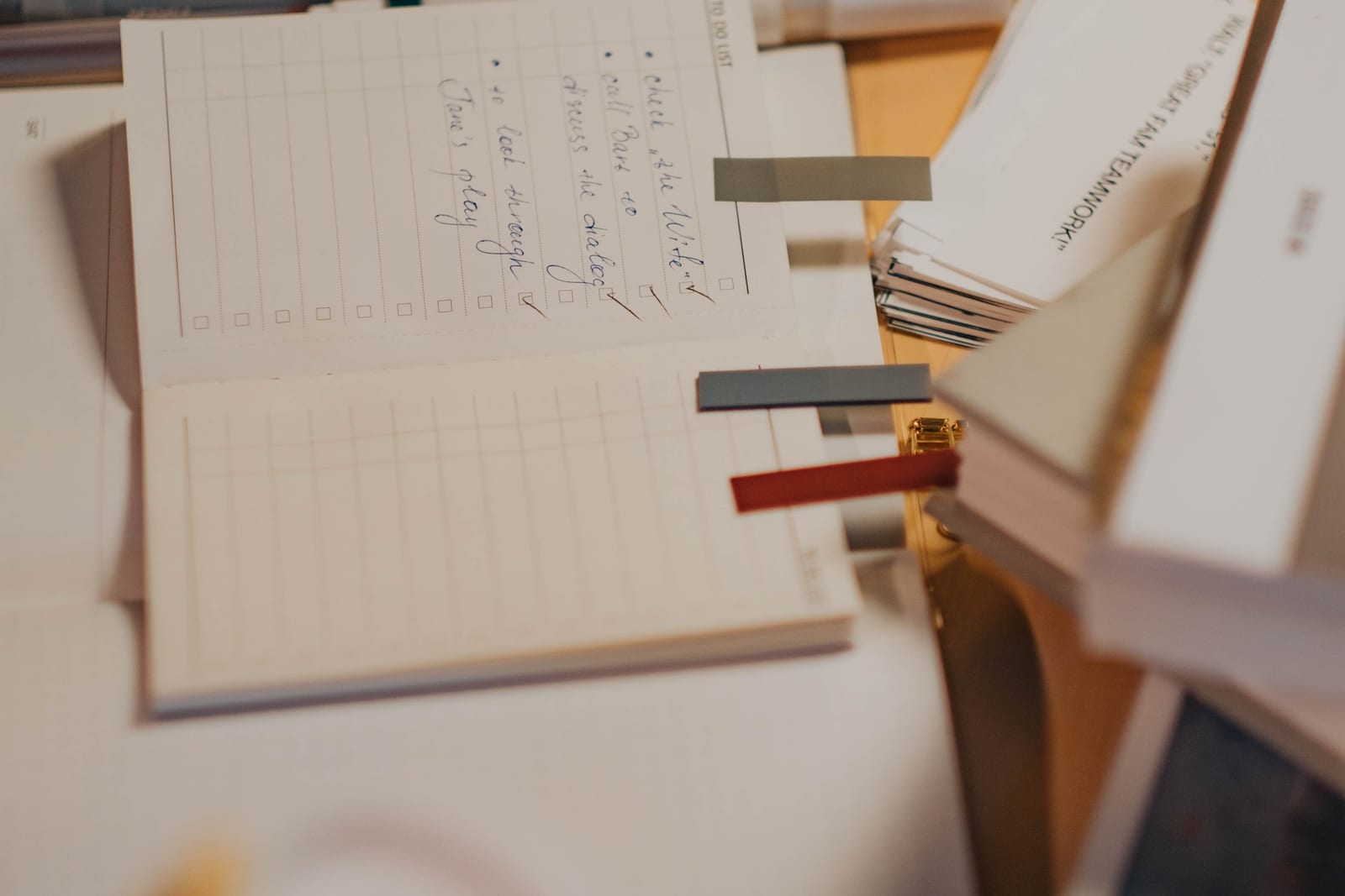 Notebook, documents, and stationery prepared for planning